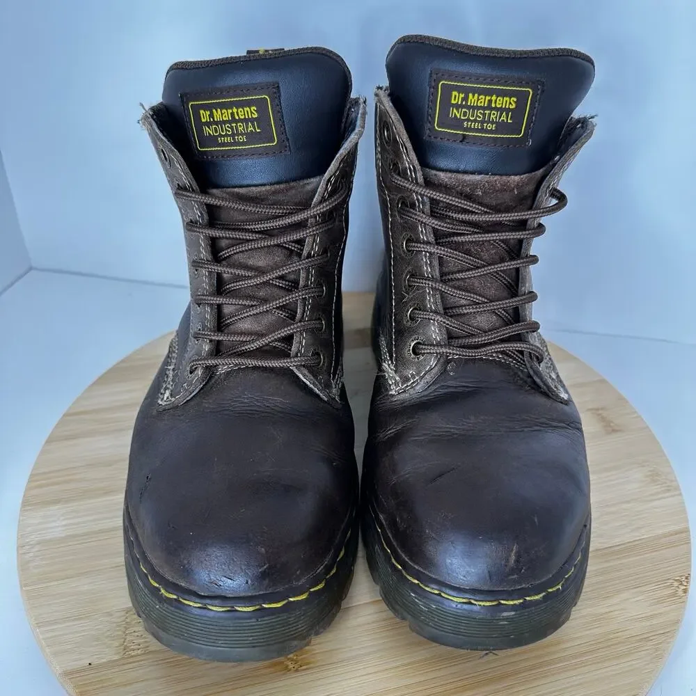 Dr. Martens Winch Steel Toe Safety Boots Dark Brown Leather Mens Size 9